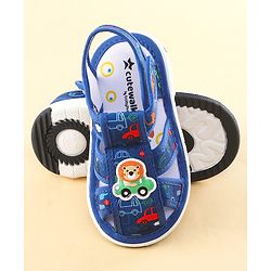 Cute Walk by Babyhug Sandals with Velcro Closure Car Print & Lion Applique - Blue