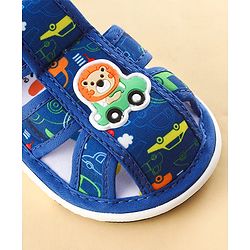 Cute Walk by Babyhug Sandals with Velcro Closure Car Print & Lion Applique - Blue