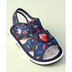 Cute Walk by Babyhug Sandals with Velcro Closure Dino Print & Applique - Navy Blue