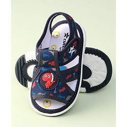 Cute Walk by Babyhug Sandals with Velcro Closure Dino Print & Applique - Navy Blue