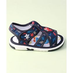 Cute Walk by Babyhug Sandals with Velcro Closure Dino Print & Applique - Navy Blue
