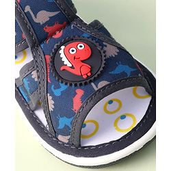 Cute Walk by Babyhug Sandals with Velcro Closure Dino Print & Applique - Navy Blue