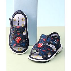 Cute Walk by Babyhug Sandals with Velcro Closure Dino Print & Applique - Navy Blue