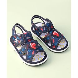 Cute Walk by Babyhug Sandals with Velcro Closure Dino Print & Applique - Navy Blue