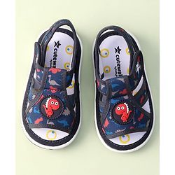 Cute Walk by Babyhug Sandals with Velcro Closure Dino Print & Applique - Navy Blue