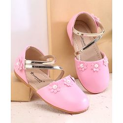 Cute Walk by Babyhug Velcro Closure Ballerina with Floral Applique - Pink