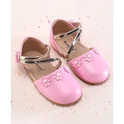 Cute Walk by Babyhug Velcro Closure Ballerina with Floral Applique - Pink