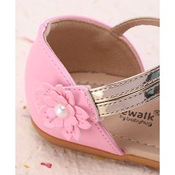 Cute Walk by Babyhug Velcro Closure Ballerina with Floral Applique - Pink