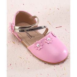 Cute Walk by Babyhug Velcro Closure Ballerina with Floral Applique - Pink