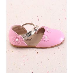 Cute Walk by Babyhug Velcro Closure Ballerina with Floral Applique - Pink