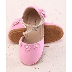 Cute Walk by Babyhug Velcro Closure Ballerina with Floral Applique - Pink
