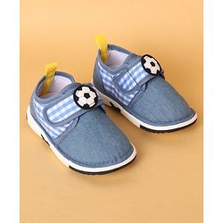 Cute Walk by Babyhug Casual Shoes with Velcro Closure Solid & Check Print & Football Applique - Royal Blue