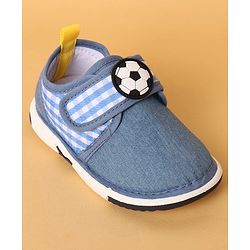 Cute Walk by Babyhug Casual Shoes with Velcro Closure Solid & Check Print & Football Applique - Royal Blue