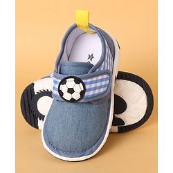 Cute Walk by Babyhug Casual Shoes with Velcro Closure Solid & Check Print & Football Applique - Royal Blue