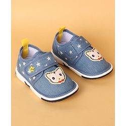 Cute Walk by Babyhug Casual Shoes with Velcro Closure Star Print & Kitty Applique - Blue