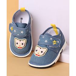 Cute Walk by Babyhug Casual Shoes with Velcro Closure Star Print & Kitty Applique - Blue