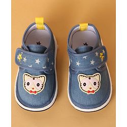 Cute Walk by Babyhug Casual Shoes with Velcro Closure Star Print & Kitty Applique - Blue
