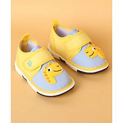 Cute Walk by Babyhug Casual Shoes with Dino Applique - Yellow & Light Blue