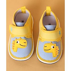 Cute Walk by Babyhug Casual Shoes with Dino Applique - Yellow & Light Blue