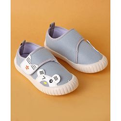 Cute Walk by Babyhug Velcro Closure Shoes with Animal Applique - Light Grey