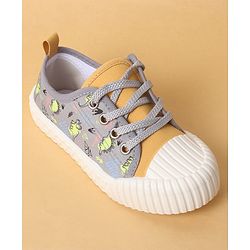 Cute Walk by Babyhug Lace Up Casual Shoes with Dino Print - Grey