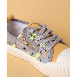 Cute Walk by Babyhug Lace Up Casual Shoes with Dino Print - Grey