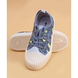 Cute Walk by Babyhug Lace Up Casual Shoes with Dino Print - Grey