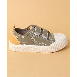 Cute Walk by Babyhug Velcro Closure Shoes with Dino Print - Green