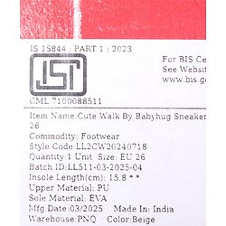 Cute Walk by Babyhug Velcro Closure Sneaker with Tape Detailing - Beige