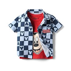 Babyhug Disney Single Jersey Knit Half Sleeves Shirt & Inner T-Shirt With Mickey Mouse Graphics And Pocket Detailing - Red & Navy Blue