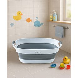 Babyhug Foldable Baby Bath Tub with Drain Plug - Grey
