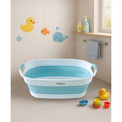 Babyhug Foldable Baby Bath Tub with Drain Plug - Blue