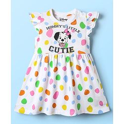 Babyhug Disney Single Jersey Knit Frill Sleeves Frock With 101 Dalmatians Graphics - White