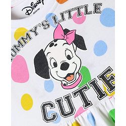 Babyhug Disney Single Jersey Knit Frill Sleeves Frock With 101 Dalmatians Graphics - White