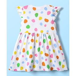Babyhug Disney Single Jersey Knit Frill Sleeves Frock With 101 Dalmatians Graphics - White