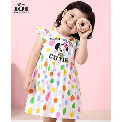 Babyhug Disney Single Jersey Knit Frill Sleeves Frock With 101 Dalmatians Graphics - White