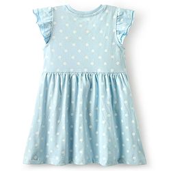 Babyhug Disney Single Jersey Knit Half Sleeves Frock With 101 Dalmatian Graphics And Frill Detailing - Light Blue
