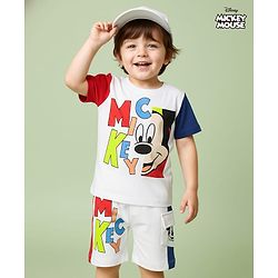 Babyhug Disney Single Jersey Knit  Half Sleeves T-Shirt And Shorts With Mickey Mouse Graphics - White