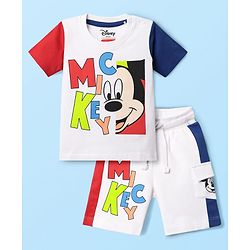 Babyhug Disney Single Jersey Knit  Half Sleeves T-Shirt And Shorts With Mickey Mouse Graphics - White