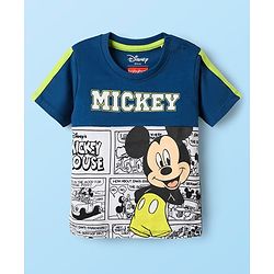 Babyhug Disney Single Jersey Knit Half Sleeves T-Shirt & Shorts Set With Mickey Mouse Graphics - Navy Blue