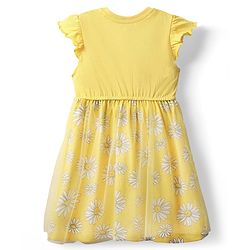 Babyhug Disney Single Jersey Knit Frill Sleeves Frock With Disney Princess Graphics & Bow Applique - Yellow
