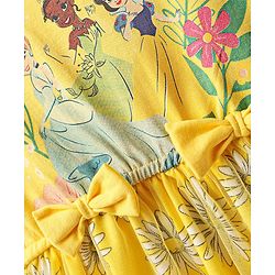 Babyhug Disney Single Jersey Knit Frill Sleeves Frock With Disney Princess Graphics & Bow Applique - Yellow