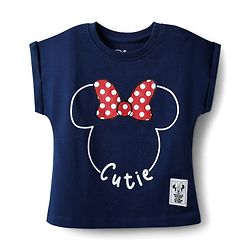 Babyhug Disney Single Jersey Knit Half Sleeves Top & Skirt With Headband & Minnie Mouse Graphics & Badge Detailing - Navy Blue & Red