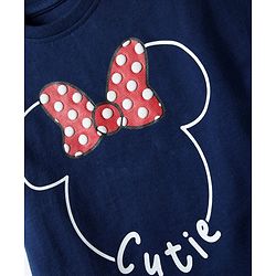 Babyhug Disney Single Jersey Knit Half Sleeves Top & Skirt With Headband & Minnie Mouse Graphics & Badge Detailing - Navy Blue & Red