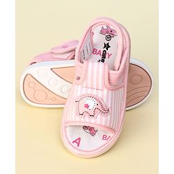 Cute Walk by Babyhug Velcro Closure Musical Sandals with Elephant Applique - Pink