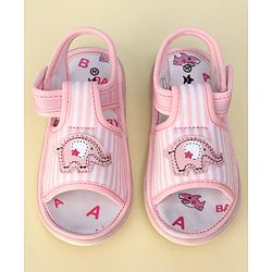 Cute Walk by Babyhug Velcro Closure Musical Sandals with Elephant Applique - Pink