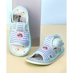 Cute Walk by Babyhug Striped Musical Sandals With Velcro Closure & Mushroom Patch - Light Blue