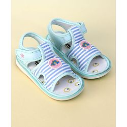 Cute Walk by Babyhug Striped Musical Sandals With Velcro Closure & Mushroom Patch - Light Blue