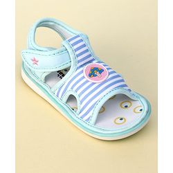 Cute Walk by Babyhug Striped Musical Sandals With Velcro Closure & Mushroom Patch - Light Blue