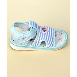 Cute Walk by Babyhug Striped Musical Sandals With Velcro Closure & Mushroom Patch - Light Blue